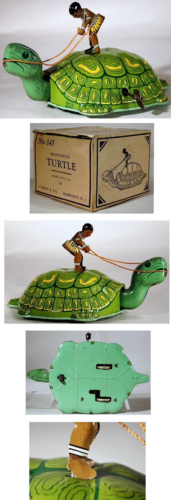 c.1939 Chein, No.145 Mechanical Turtle (Green) in Original Box